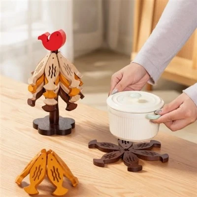 Set Trivet Coeden Nadolig Bambŵ Coaster a Physgod