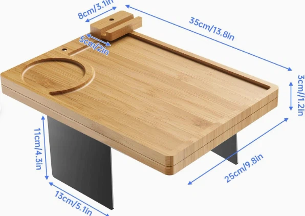 Rotatable Bamboo Couch Armrest Table Tray