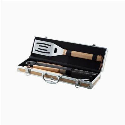 3 PC Set Bambŵ Dur Di -staen Set Barbeciw